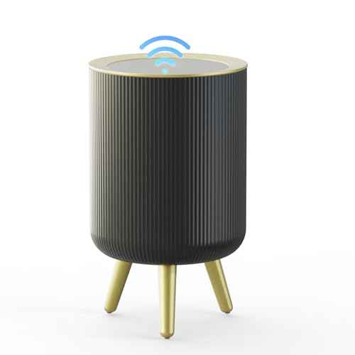URALFA Motion Sensor Trash Can with Lid, Touchless Bathroom Garbage Can with Legs, Automatic Office Trash Can with Lid for Near Desk, Restroom Small Garbage Can,2.4 Gallon,Black