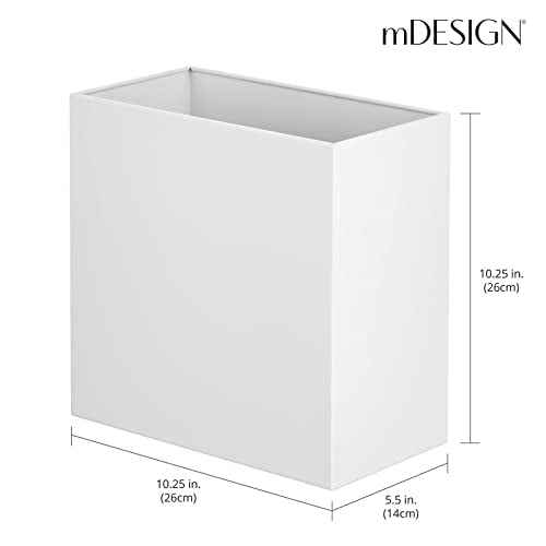 mDesign Small Steel Rectangular 2.4 Gallon/9.1 Liter Trash Can, Waste Basket for Bathroom, Bedroom, Home Office - Holds Garbage, Recycling, Household Items - Linn Collection - White
