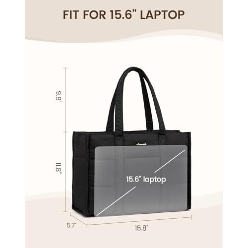 LOVEVOOK Laptop Bag for Women, Puffer Tote Bag for Work 15.6 Inch Large Computer Briefcase for Teacher Nurse, Quilted Lightweight Casual Shoulder Bag For Travel, Daily