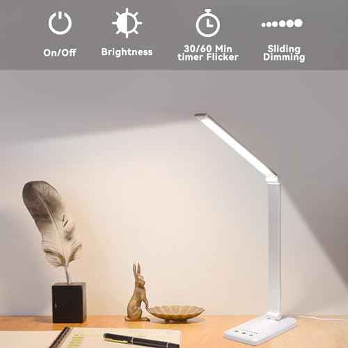LED Desk Lamp with USB Charging Port, Dimmable Eye-Caring Reading Light for Home, Office, Study Room, Touch Control, Auto Timer, 5 Lighting Modes & 5 Brightness Levels Table Lamp