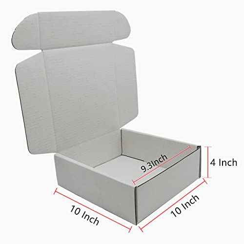 White Cardboard Shipping Box Mailers 10 x 10 x 4 Inch Corrugated Packaging Storage Boxes 24 Pack (Inside Size: 9.3 x 9.8 x 3.8)