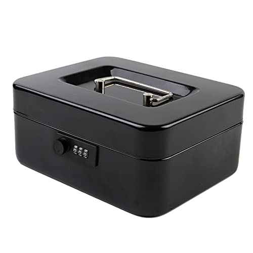 KYODOLED Cash Box with Combination Lock Safe Metal Money Box with Money Tray for Security Lock Box 7.87"x 6.30"x 3.35" Black