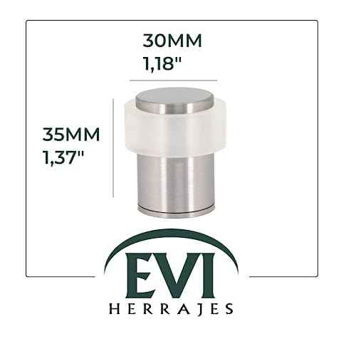 EVI Herrajes | Door Stop | W=0,94" x H=1,37"| Stainless Steel | Threaded Base | Includes Screw + Fastening Plug + Black and White Protectors
