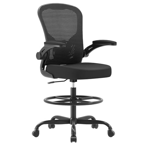 Synorla Ergonomic Drafting Chair with Mesh Back & Flip-Up Arms - Adjustable Office Stool