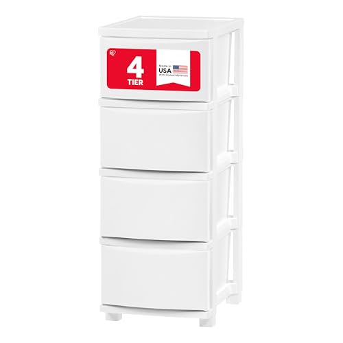IRIS USA 4-Drawer Slim Storage Organizer, White Matte Front (Narrow)
