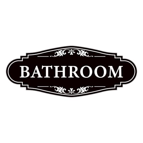Bathroom Sign Sticker for Business and Home£¬Self-adhesive Cute Bathroom Decor for Door£¬Waterproof Vinyl Restroom Sign for Home£¬Office£¬Shop£¨Black£©