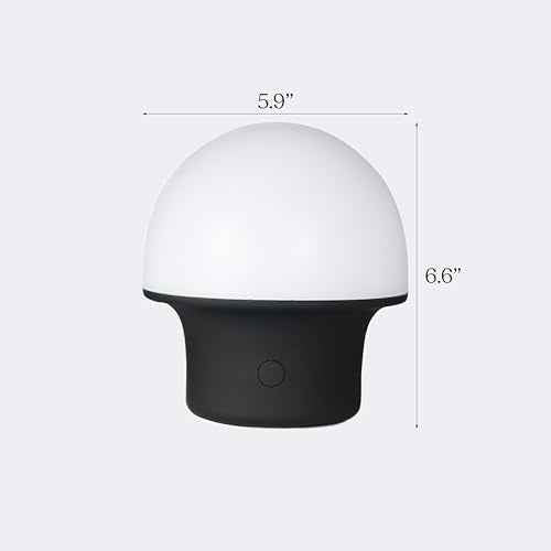 Brightech Portobello Cordless LED Touch Table Lamp - Small Dimmable Outdoor Mushroom Light for Camping & Side Tables - Modern Rechargeable Portable Bedside Light for Desk Bedroom, Nightstand - Black