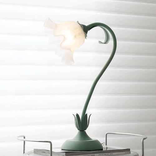 Vintage Flower Lily Table Lamp Creative Green Table Lamps Unique DIY Lily of The Valley Lamp for Bedroom, Bedside, Living Room, Flower Desk Lamp