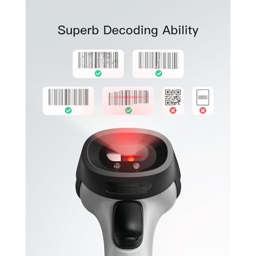 Inateck Bluetooth Barcode Scanner, 1 Charge 180 Days Standby, 35m Range, Automatic Fast and Precise scanning, BCST-70