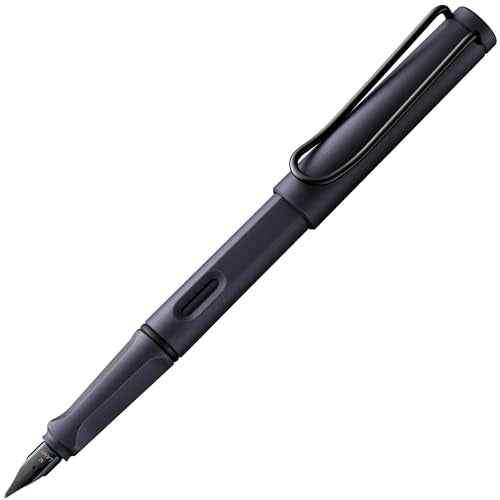 LAMY safari steel black - Fountain Pen with ergonomic grip & polished steel nib in size F - ideal for any Writing & Calligraphy - including LAMY T 10 blue cartridge - Right-Handed