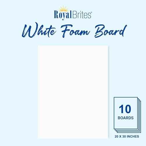 Royal Brites White Foam Board Sheets - 20 x 30 Inches - Pack of 10 - Ideal for Crafting, Presentations & School Projects - Durable & Lightweight - Easy Cut Display Boards for Home & Office Use