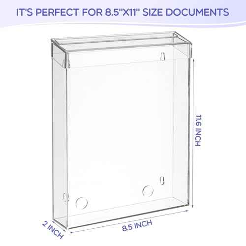 Remerry 2 Pcs Outdoor Brochure Holder 8.5 x 11 Inch Waterproof Acrylic Wall Mount Literature Box Dispenser with Lid, Clear Real Estate Brochure Box Holder for Document Pamphlet Display (Clear)