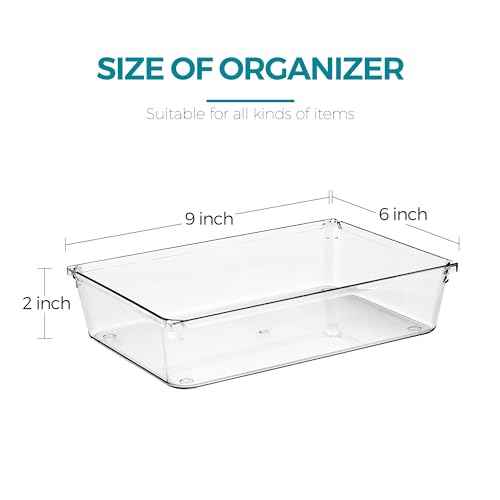 12 Pack Drawer Organizer - 6" X 9" Clear Acrylic Storage Bins with Non-Slip Pads, Versatile Desk Tray for Makeup, Jewelry, Kitchen, Bathroom, and Office Organization