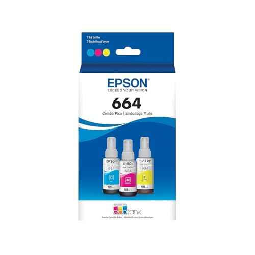 EPSON 664 EcoTank Ink Ultra-high Capacity Bottle Three Color CMY Combo Pack (T664520-S) Works with EcoTank ET-2500, ET-2550, ET-4500, ET-4550, ET-2600, ET-2650, ET-3600, ET-16500
