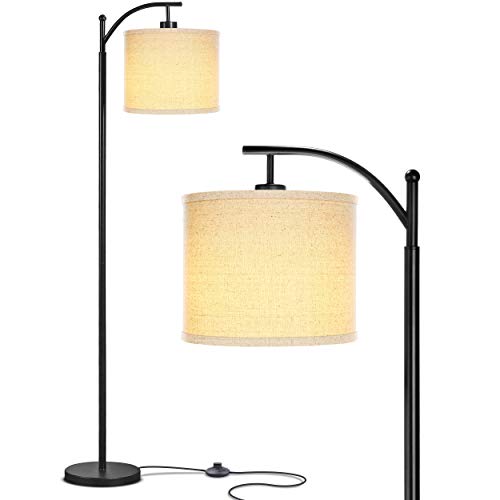 Brightech Montage LED Floor Lamp ? Modern Floor Light for Living Rooms & Office, with Arc Hanging Shade ? Standing Lamp for Bedroom Reading, Mid-Century Pole Lamp for Farmhouse Style - Black
