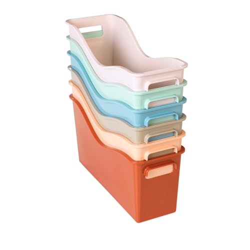 Really Good Stuff Easy Carry Storage Bins - Set of 6 Boho Colors - Durable Plastic File Folder Organizer, Magazine File Holder, Book & Binder Holder for Desk