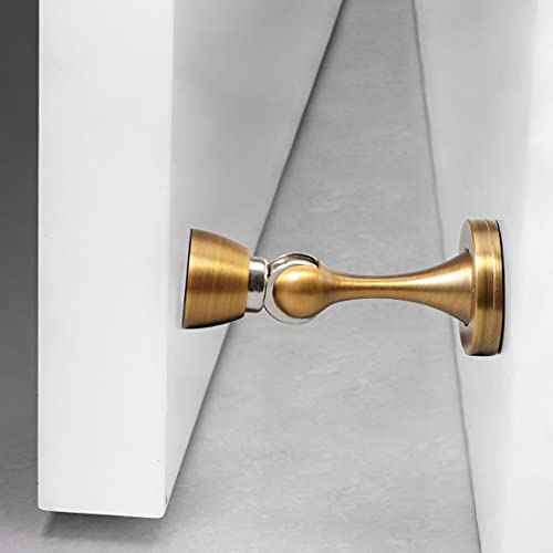 Door Stopper 4 Pack Magnetic Door Stops, Zinc Alloy Antique Brass Door Catch Door Holder Wall Floor Mounted, Metal Soft-Catch