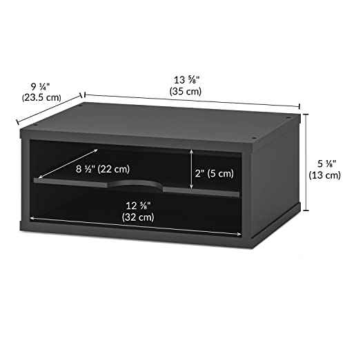 Ballucci File Organizer, 2-Tier Document Paper Sorter, Stackable Wood Desk Organizer Mail Holder, Monitor Stand with Storage Shelves, Black