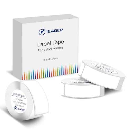 iEager Label Maker Tape, 12mm x 40mm, White Thermal Sticker for Label Maker Machine, Household Storage Labels, Self-Adhesive Stickers, Set of 3