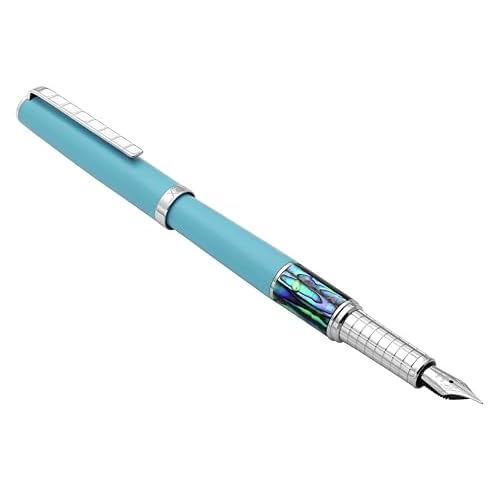 Xezo Speed Master Fountain Pen, Fine Nib. Matte Sky Blue with P?ua Abalone Sea Shell. Chrome Plated. Lightweight Brass Body. No Two Alike. Etched With a Serial Number