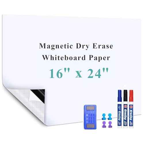 Magnetic Dry Erase Whiteboard Sticker, 16" x 24" Stick on Whiteboard for Wall, Dry Erase Board Peel and Stick for Kids, Office, Home, with Marker, Eraser and Magnets (Adhesive Backing)