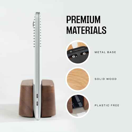 Adjustable Vertical Laptop Stand for Desk, Wooden Laptop Holder, MacBook Pro Stand, Wood Mac Air Dock (Solid Walnut)