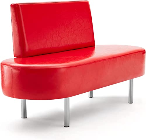 OmySalon Red Waiting Room Bench with Backrest 59.1'' Faux Leather Office Lobby Chair