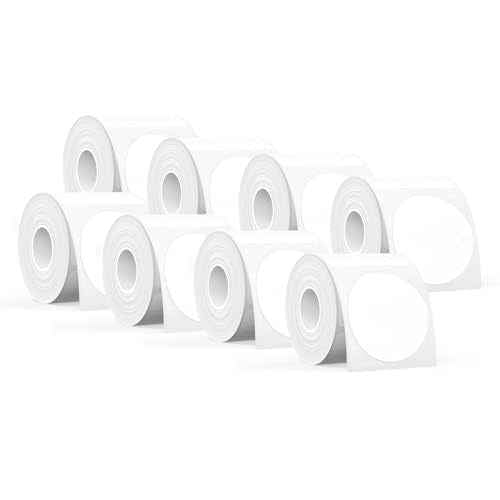 SUPVAN T50M Series Label Maker Tape, 8 Rolls Round Size ¥Õ 2'' 140 Labels/Roll Genuine Laminated Thermal Label Tape Refill, Waterproof Oilproof Highly Adhesive Auto Detect Labels, Black on White