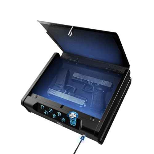 gun safe£¬Biometric Gun Safe For Handgun with fingerprint, key and digital password .withUSB-C Port£¬voice prompt£¬for bedroom nightstand and car