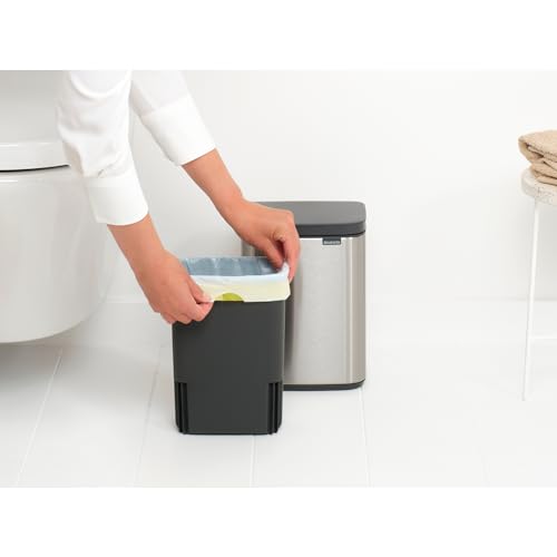Brabantia Small Bo Trash Can 1.1 Gal - Easy Open, Soft Closing Lid, Hygienic, Space Efficient - for Bathroom, Home Office, Bedroom - Matt Steel FPP - LWH 7.9 x 6.8 x 10.7