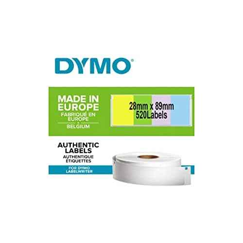 Dymo 28 mm x 89 mm LW Address Labels, 4 Rolls of 130 Easy-Peel Labels (520 Labels), Self-Adhesive, for LabelWriter Label Makers, Authentic, Assorted Colours