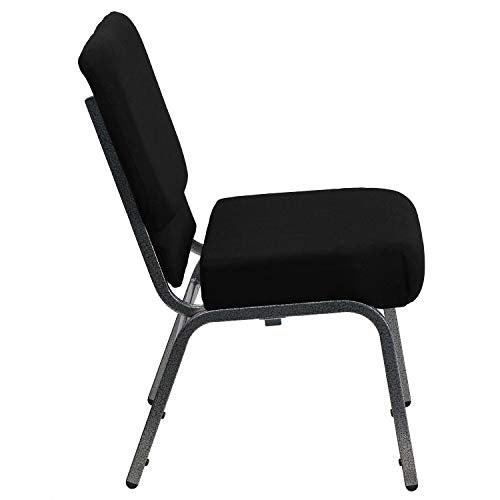 Flash Furniture Hercules 21in Wide Black Fabric Stackable Church Chair, Black Fabric/Silver Vein Frame