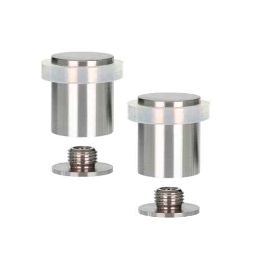 Pack of 2 EVI Door Stoppers | Stainless Steel Door Stopper - Screw Fastening - White Rubber Protector - 0.95 x 1.19 Inch Door Stop