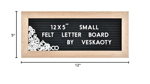 Veskaoty Black Felt Letter Board 12x5 Inch with 374 Letters & Storage Bag