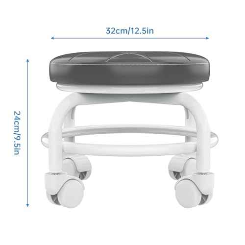 NiHome Universal Wheel Rolling Stool, Low Roller Seat with Reinforced 360¡Æ Swivel Wheels & Thick Metal Frame, 360¡Æ Movement Comfortable Ergonomic Cushion Seating, Quick Two-Step Assembly (Gray)