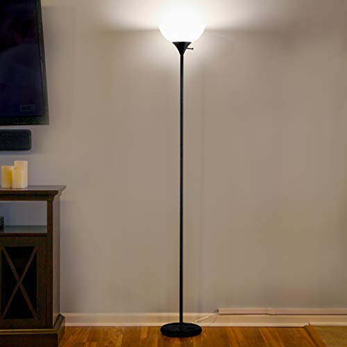 Brightech Sky Dome Dimmable LED Floor Lamp, Torchiere Floor Lamp for Living Rooms & Offices ? Tall Standing Lamp for Reading & Hobbies ? Jet Black
