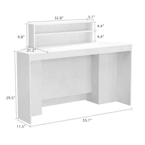 VOWNER 39.3" H Modern Reception Desk with LED Lighting, Office Counter with Display Cabinet, Secretary Desk with Power Outlets ? Front Desk for Salon, Lobby (55.1" W x 21.2" D x 39.3" H) (White)