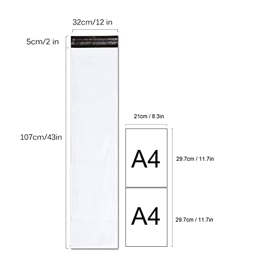 Unique Poly Mailers 12x43 Inch 50 Pack Envelopes Bag for Long Items,White Self Sealing Waterproof Mailing Shipping Bags