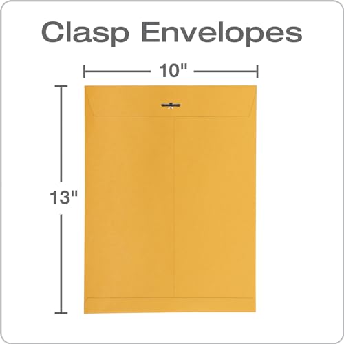 10 x 13 Clasp Envelopes with Gummed Closure - Kraft Paper Office Mailers, 100 Pack