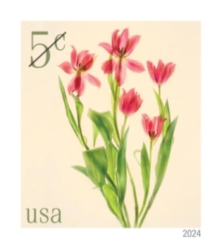 USPS Red Tulips 2024 5-Cent Sheets of 20 Definitive Postage Stamps