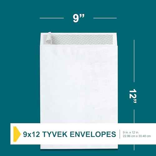 Tyvek Envelopes ? 9x12 Mailer Tear Resistant Envelopes Tyvek¢ç Construction & Easy Self Seal Closure ?Bright White ? Bulk Pack of 50 ? 9 x 12 Inch