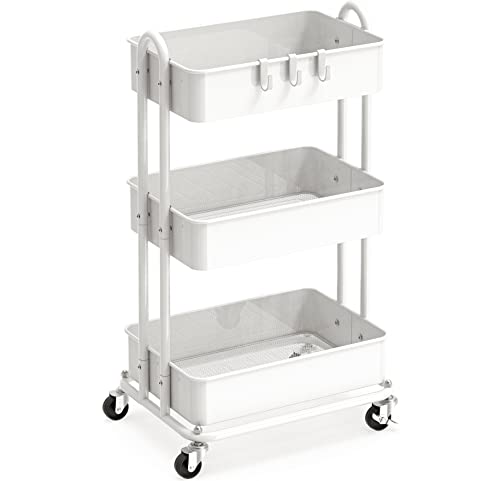 Simple Houseware White 3-Tier Heavy Duty Metal Utility Rolling Cart