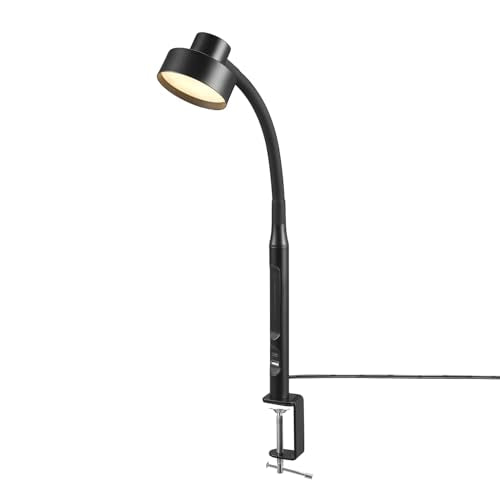 GLOBE Electric 62000036 15" LED Integrated Clamp Desk Lamp, Matte Black, Adjustable Silicone Gooseneck, Dimmable, 2.1 USB + USB-C Ports, 4.5 Watts, 3 Color Temperatures, 250 Lumens