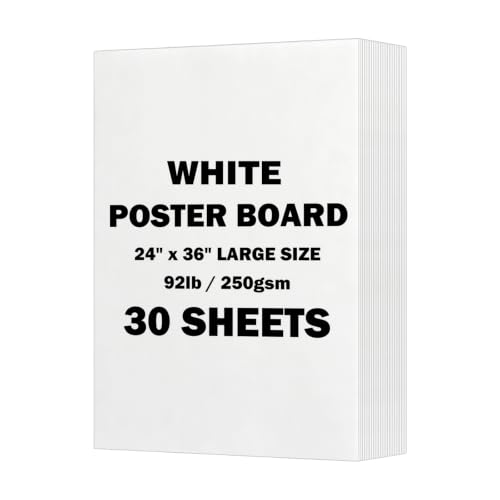 Hixdo White Poster Board 24x36 Inches Pack of 30 Heavyweight Blank Display Sheets