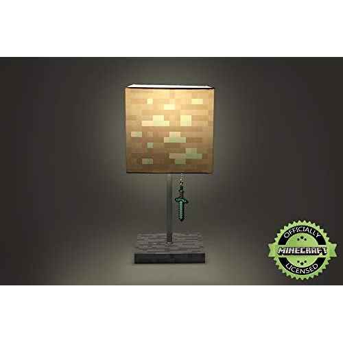 Minecraft Diamond Ore Block LED Lamp w/ 3D Diamond Sword Puller | 14-Inch Lamp