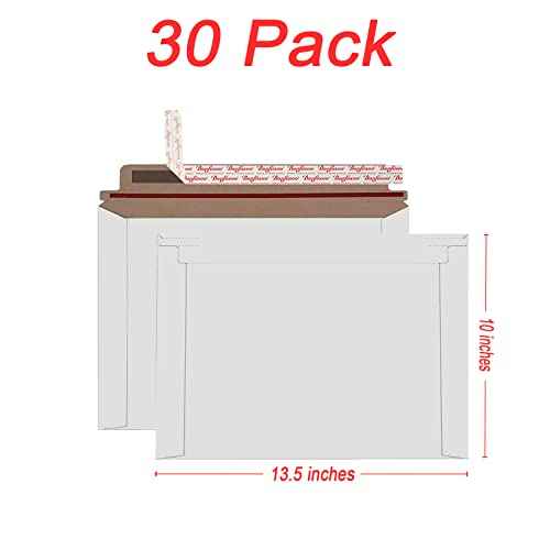 Rigid Mailers 30 Pack 10 x 13.5 inches White Self Seal Stay Flat Bulk Cardboard Kraft No Bend Mailers Peel and Seal for Document Photos Pictures Papers Files CD