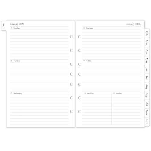 2026 Weekly & Monthly Planner Refill, A5 Medium Planner Inserts with Monthly Tabs, Size 4, 5.5"x8.5", Jan. 2026 - Dec. 2026, 7-Hole Punched