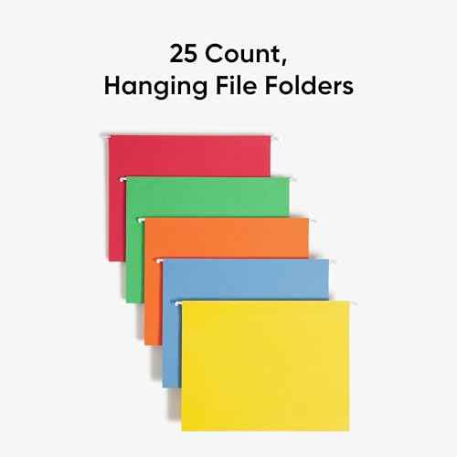 Smead Standard Hanging File Folders, 25 Count, Assorted Primaries, 1/5-Cut Adjustable Tabs, Letter Size (64059)