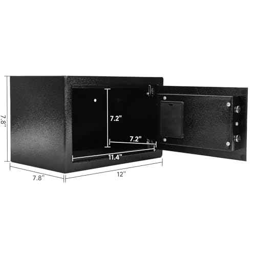 Safe Box 0.43 Cubic Feet Steel Security with Digital Keypad-Electronic Safe for Home Office Hotel Business, Cash & Jewelry & Documents, 2 Emergency Keys Included(BLACK)