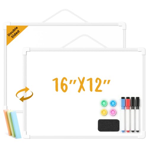 Lumspax 16x12-Inch White Double-Sided Magnetic Dry Erase Board Wall Mount - Portable Whiteboard with 4 Markers, Magnets & Sticky Notes
